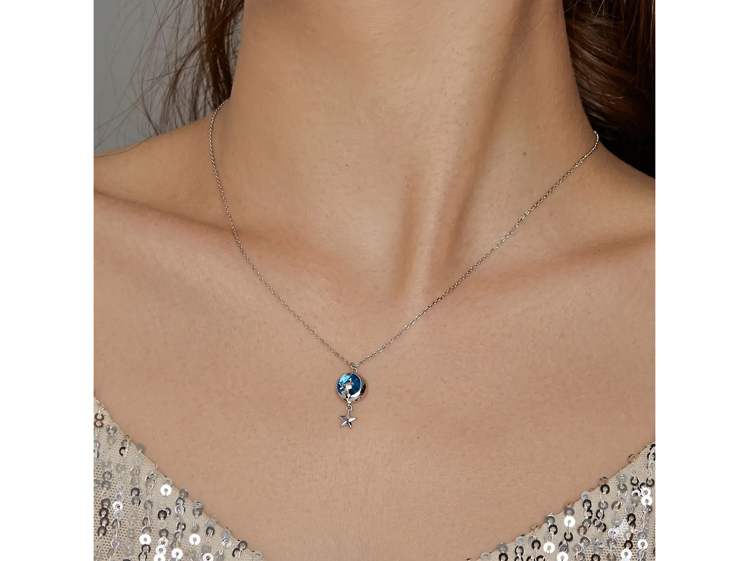 Collar Plata 925 Gatito con Luna y Estrella 2
