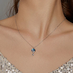 Collar Plata 925 Gatito con Luna y Estrella