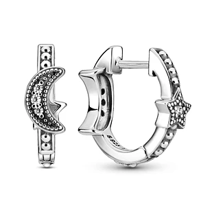Aros Plata 925 Luna y Estrella Huggie 15mm