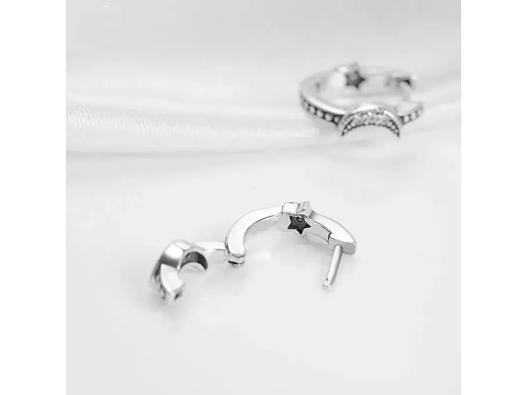 Aros Plata 925 Luna y Estrella Huggie 15mm 5