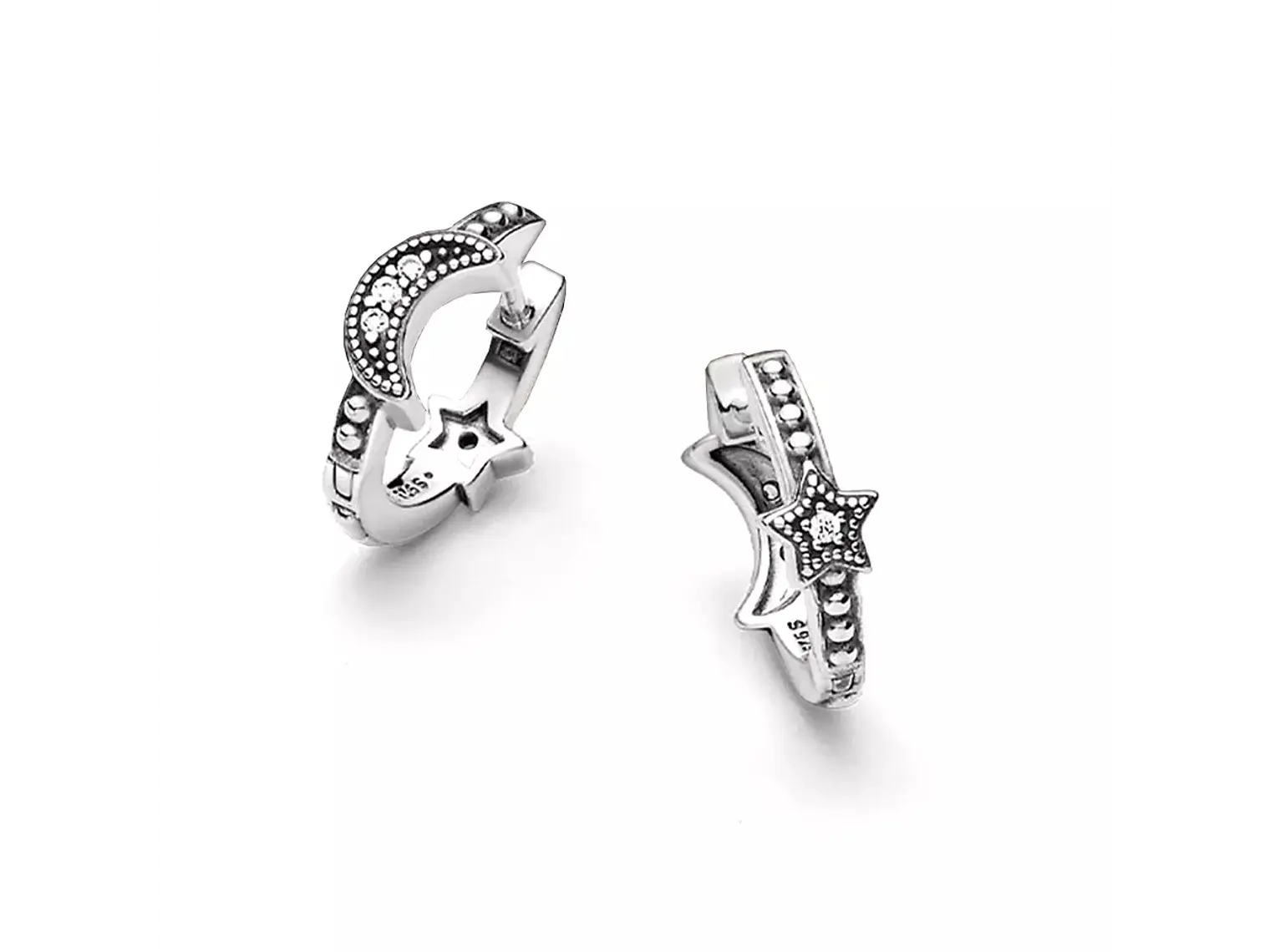 Aros Plata 925 Luna y Estrella Huggie 15mm 7