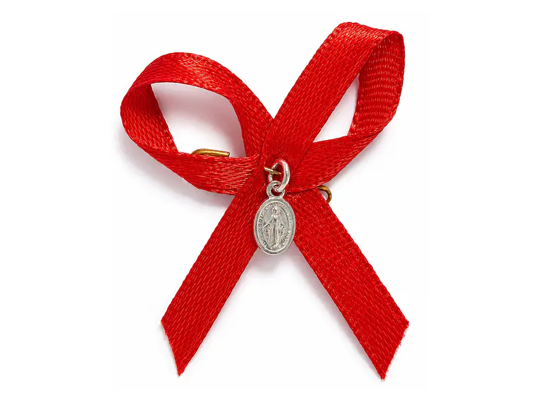 Medalla Plata 925 Virgen Milagrosa Bebe Cinta Roja 3