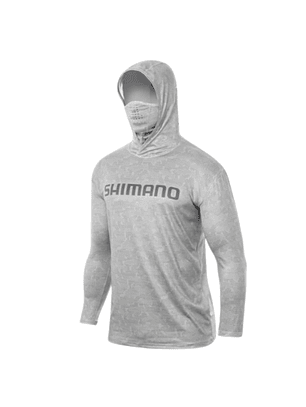 Polera Shimano Tech Tee manga larga con capucha y buff Grey
