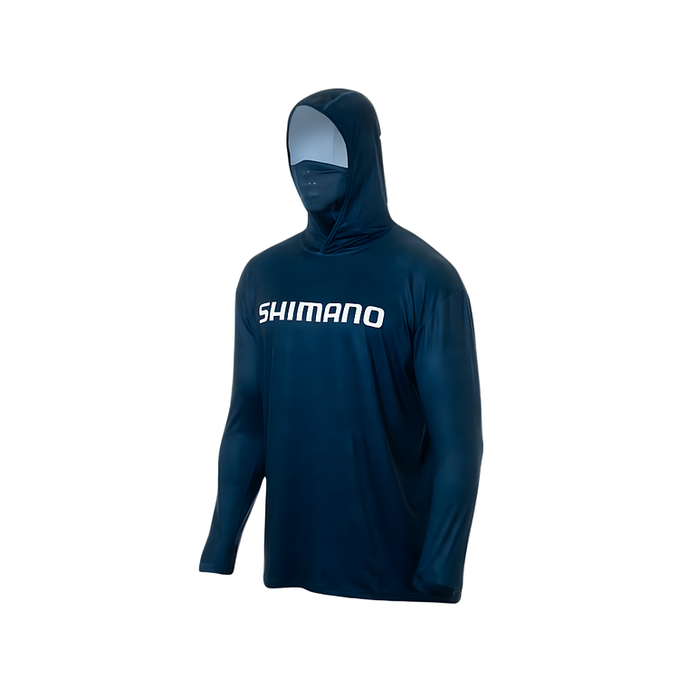 Polera Shimano Tech Tee manga larga con capucha y buff Dark Blue 1