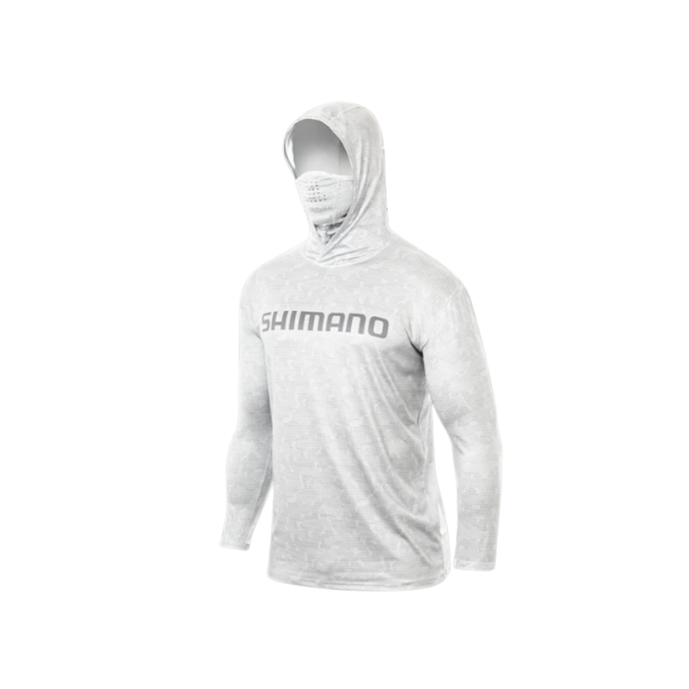Polera Shimano Tech Tee manga larga con capucha y buff Light Grey 1