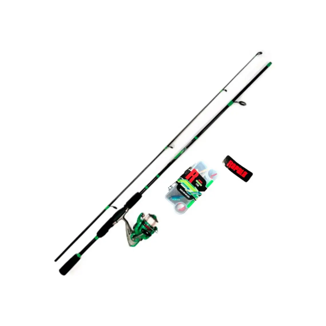 Combo Rapala Levels 2500 1.95m 7-28g + Carrete + caja accesorios 1