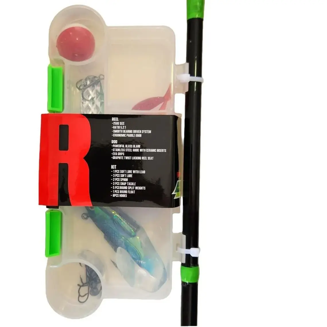 Combo Rapala Levels 2500 1.95m 7-28g + Carrete + caja accesorios 4