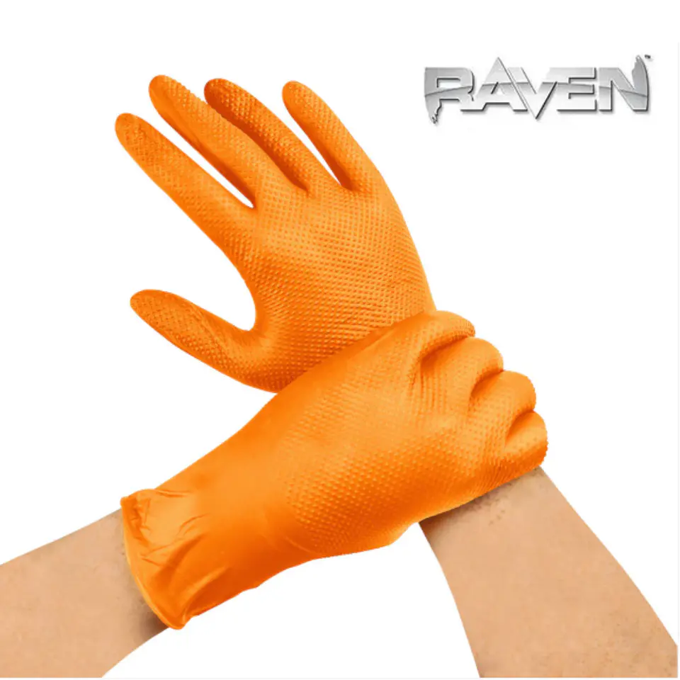 GUANTE RAVEN NITRILO TEXTURIZADO NARANJA 8.0 GR   (CAJA 100 UNIDADES) 4