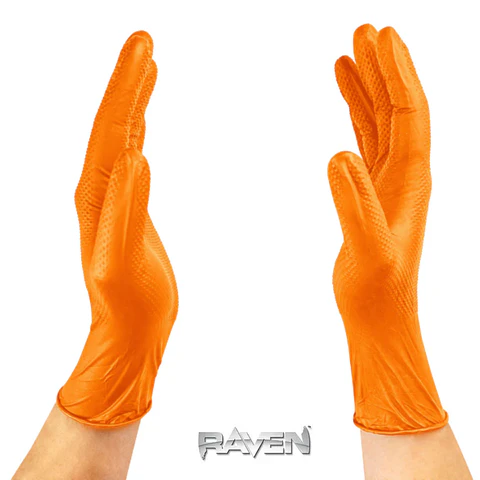 GUANTE RAVEN NITRILO TEXTURIZADO NARANJA 8.0 GR   (CAJA 50 UNIDADES)