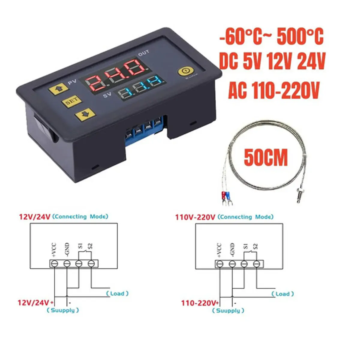 Controlador De Temperatura W3220 12v Tipo K -60 A 500 Grados 4