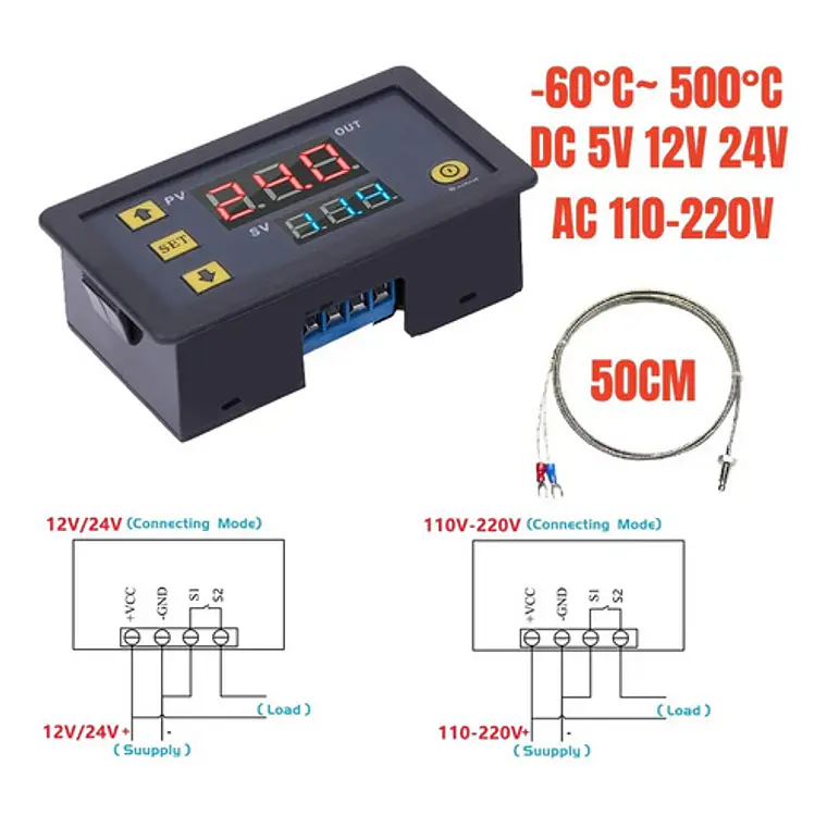 Controlador De Temperatura W3220 12v Tipo K -60 A 500 Grados 4