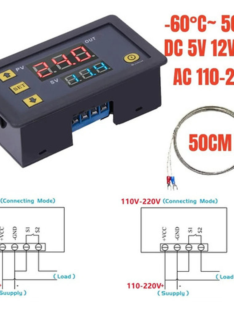 Controlador De Temperatura W3220 12v Tipo K -60 A 500 Grados 4