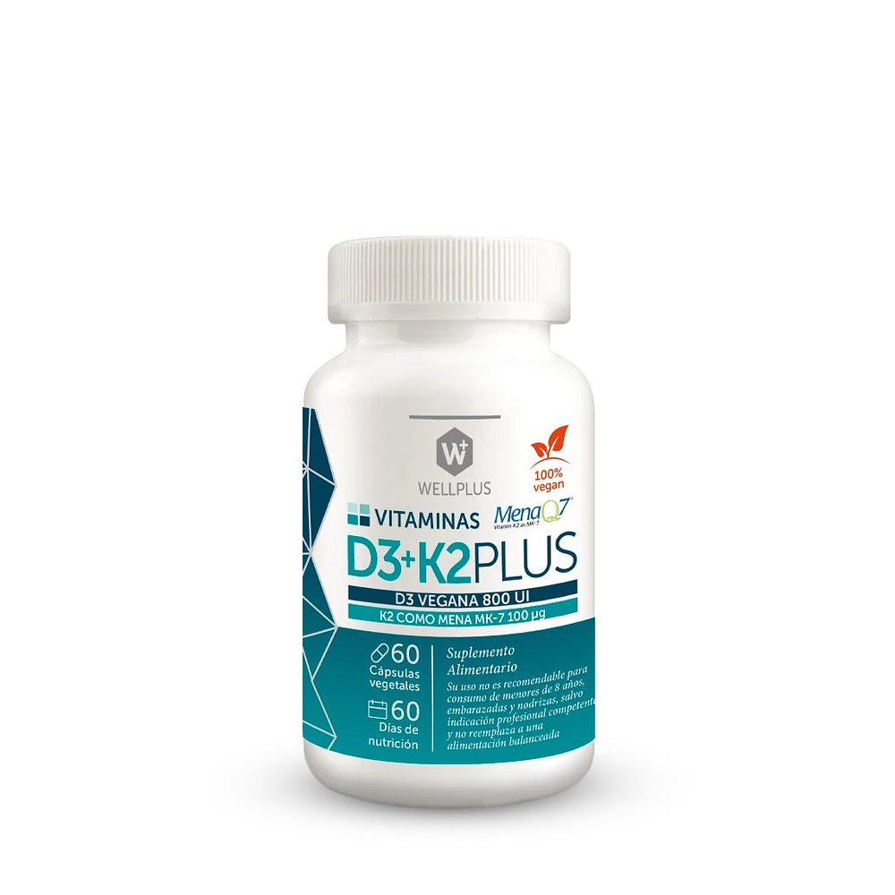 Vitamina D3+K2 Plus 60 cápsulas - Wellplus 1