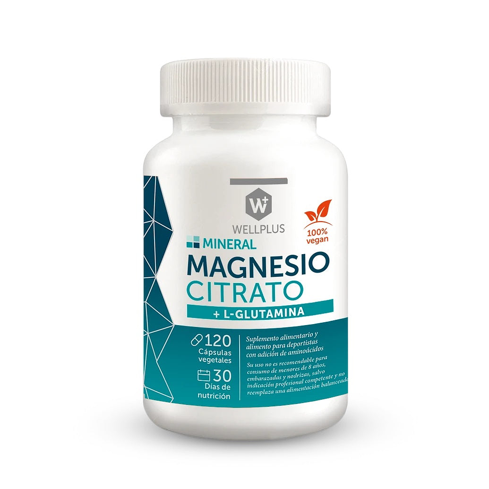 Magnesio Citrato + L-Glutamina 120 cápsulas - Wellplus 1