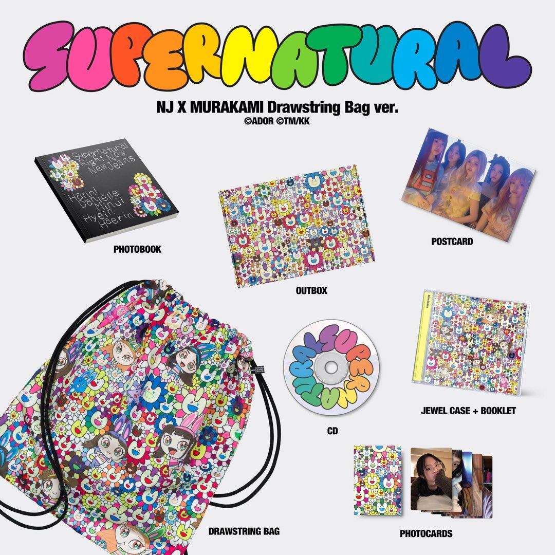 NEWJEANS SUPERNATURAL NJ X MURAKAMI DRAWSTRING BAG VER. CD (