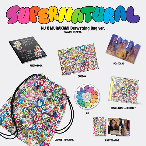 NEWJEANS SUPERNATURAL NJ X MURAKAMI DRAWSTRING BAG VER. CD (PREVENTA)