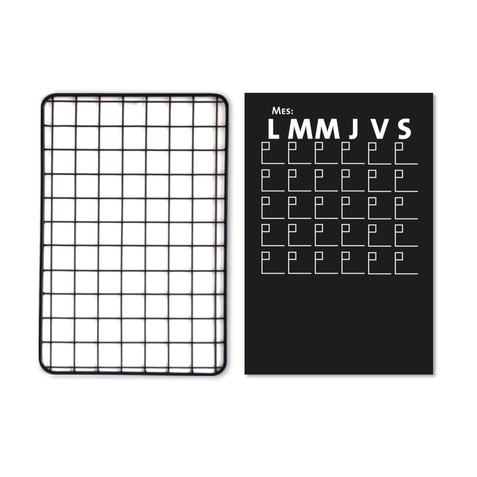 Pizarra Magnética mediana + Calendario optativo + Mural de malla de fierro  1