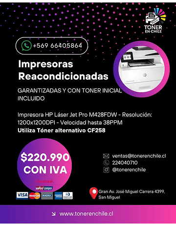 IMPRESORA REACONDICIONADA HP LaserJet Pro M428fdw 