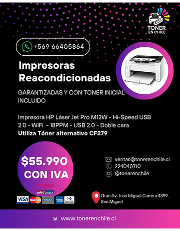 IMPRESORA REACONDICIONADA  HP LaserJet Pro M12w  