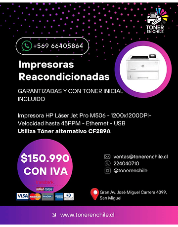 IMPRESORA REACONDICIONADA HP LASERJET PRO M506 