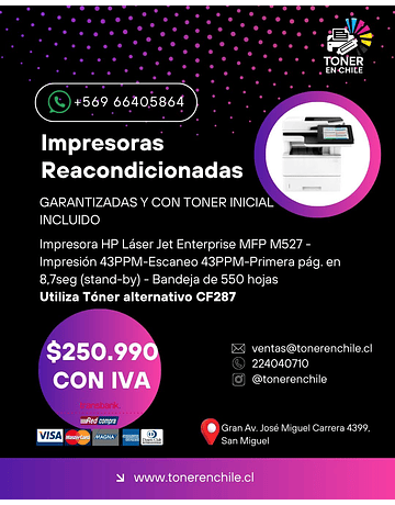 IMPRESORA REACONDICIONADA HP LaserJet Enterprise MFP M527 