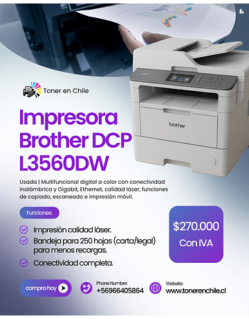 IMPRESORA REACONDICIONADA MULTIFUNCIONAL LASER COLOR BROTHER DCP-L3560CDW