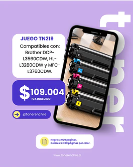 JUEGO TONER ALT TN219 (BK-C-Y-M) COMPATIBLE DCPL3560CDW/L3280CDW/MFCL3760CDW