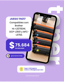 JUEGO TONER ALT TN217 (BK-C-Y-M) COMPATIBLE HL3270DW DCP-L3551 MFC-L3750