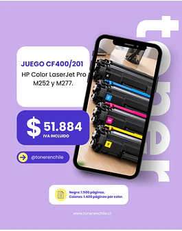 JUEGO TONER ALTERNATIVO CF400(201) (BK-C-Y-M) COMPATIBLE M252/M277