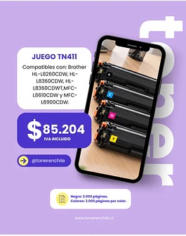 OFERTA JUEGO DE TONER TN411 (BK-C-Y-M) COMPATIBLE HL-L8260CDW ,HL-L8360CDW