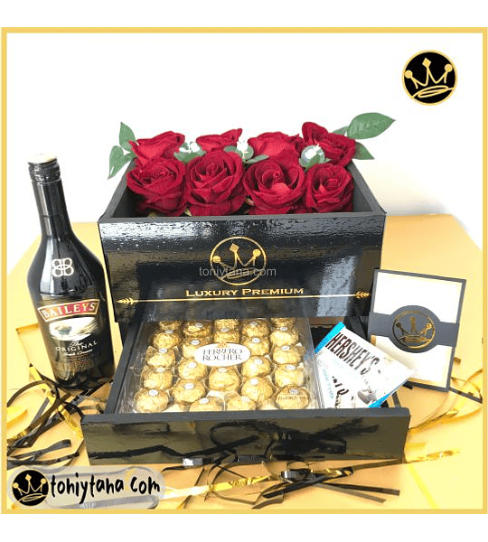 FLORES CON CHOCOLATES FERREROS Y BAILEYS