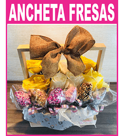 Flores con fresas Cubiertas de Chocolate en Caja de Madera-Pedido 2 días antes