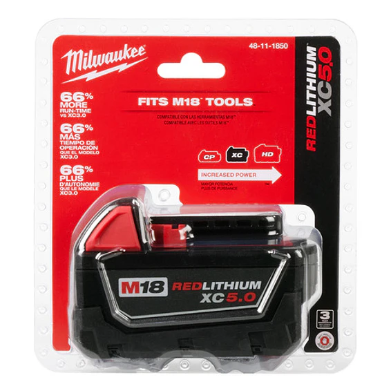 Milwaukee Batería M18  Xc 5.0 Amperios Sellada 48-11-1850 1