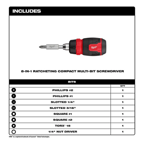 Destornillador Compacto Multipunta 8 En 1 Con Chicharra Milwaukee 48-22-2913 11
