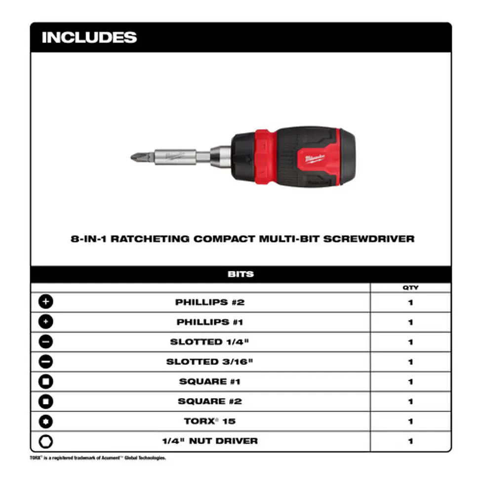 Destornillador Compacto Multipunta 8 En 1 Con Chicharra Milwaukee 48-22-2913 11