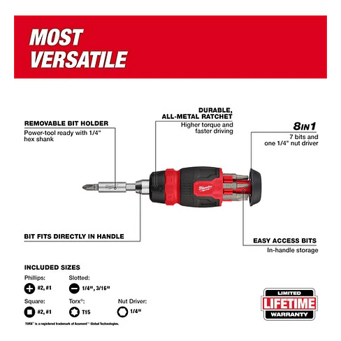Destornillador Compacto Multipunta 8 En 1 Con Chicharra Milwaukee 48-22-2913 12
