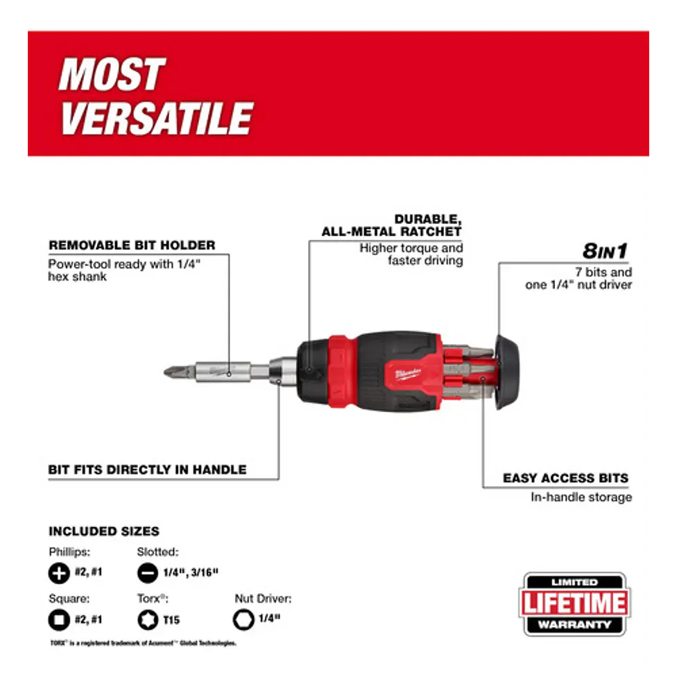Destornillador Compacto Multipunta 8 En 1 Con Chicharra Milwaukee 48-22-2913 12