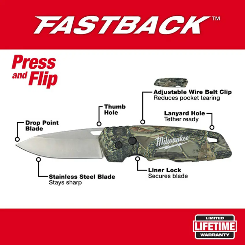 Cuchillo Plegable De Camuflaje Milwaukee Fastback 48-22-1524 10