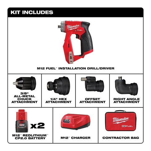 Kit Taladro De Instalación 4 en 1 Milwaukee M12 Fuel 2505-22 2