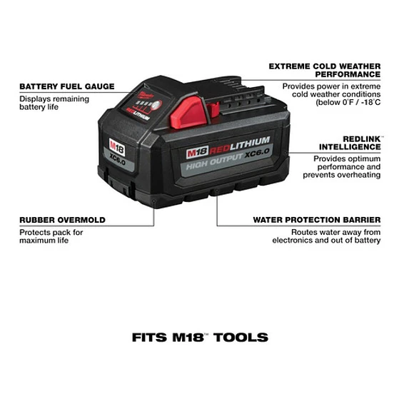 Batería Milwaukee M18 HIGH OUTPUT XC6.0 Ah Sellada 48-11-1865 7
