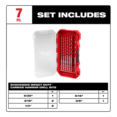 Set De Brocas Largas Para Concreto Milwaukee 7 Piezas 48-20-9052 4