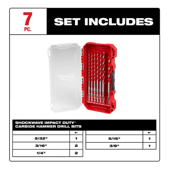 Milwaukee Set De Brocas Concreto Largas 7 Piezas 48-20-9052 4