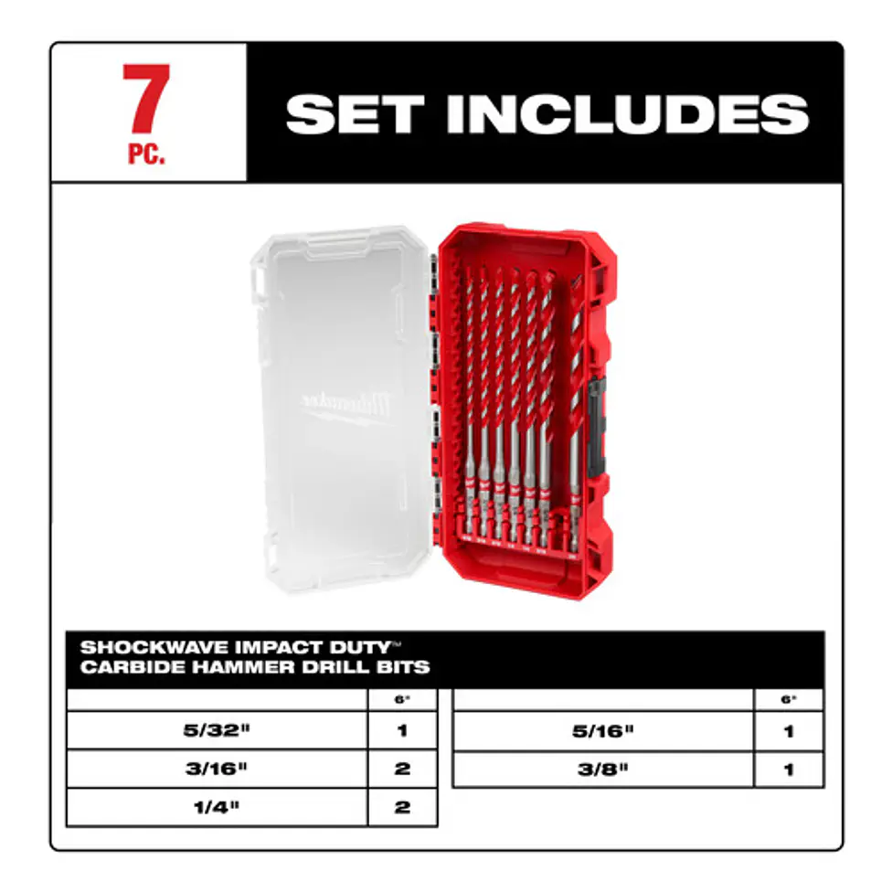 Set De Brocas Largas Para Concreto Milwaukee 7 Piezas 48-20-9052 4