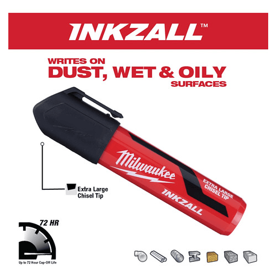 Marcador Permanente Punta Cincel Grueso Milwaukee Inkzall 48-22-3260 4