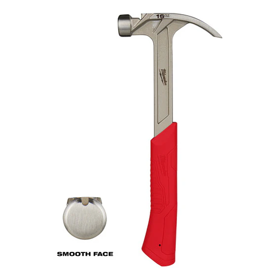 Martillo Carpintero Milwaukee 16 Onzas Cara Lisa Garra Curva 48-22-9018  2