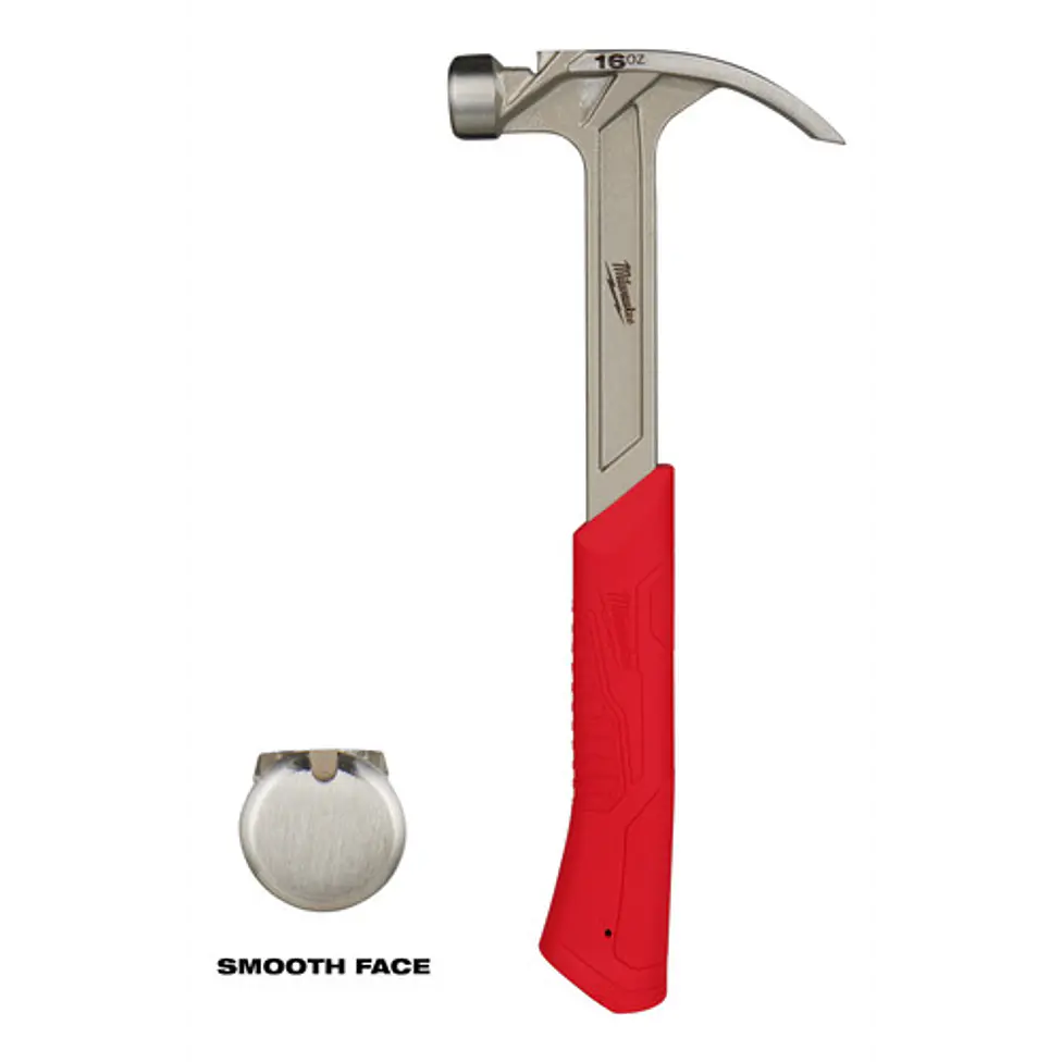 Martillo Carpintero Milwaukee 16 Onzas Cara Lisa Garra Curva 48-22-9018  2