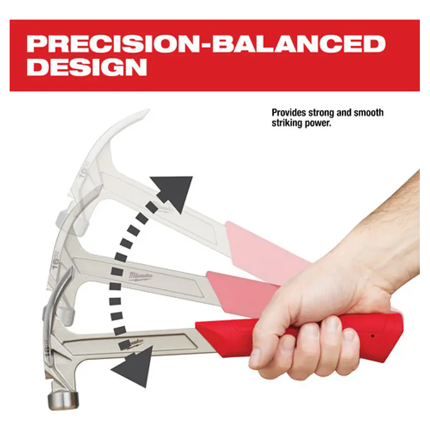 Martillo Carpintero Milwaukee 16 Onzas Cara Lisa Garra Curva 48-22-9018  3