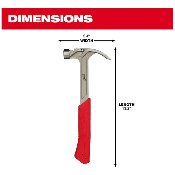 Martillo Carpintero Milwaukee 16 Onzas Cara Lisa Garra Curva 48-22-9018  4
