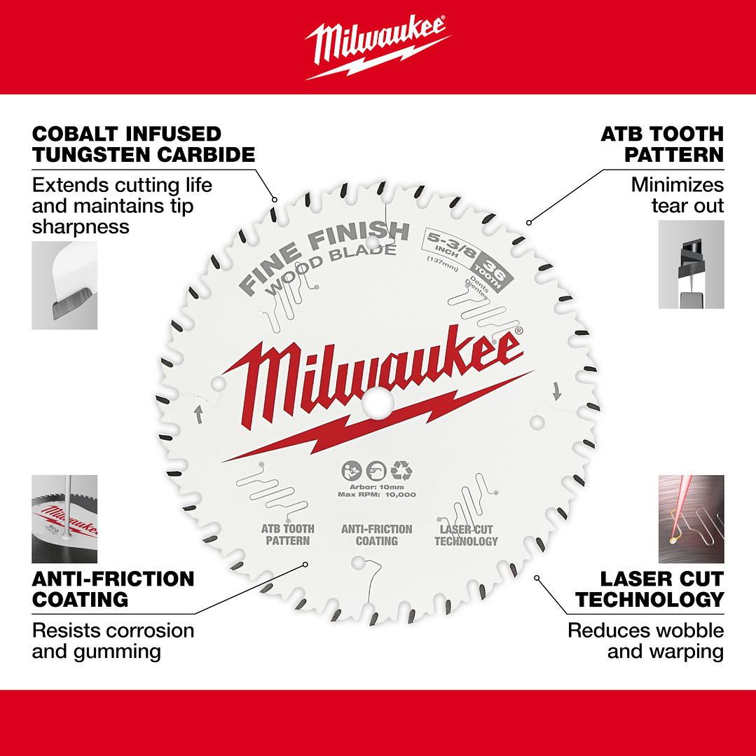 Milwaukee Disco Sierra Circular 5-3/8 Acabado Fino 36 Diente 2