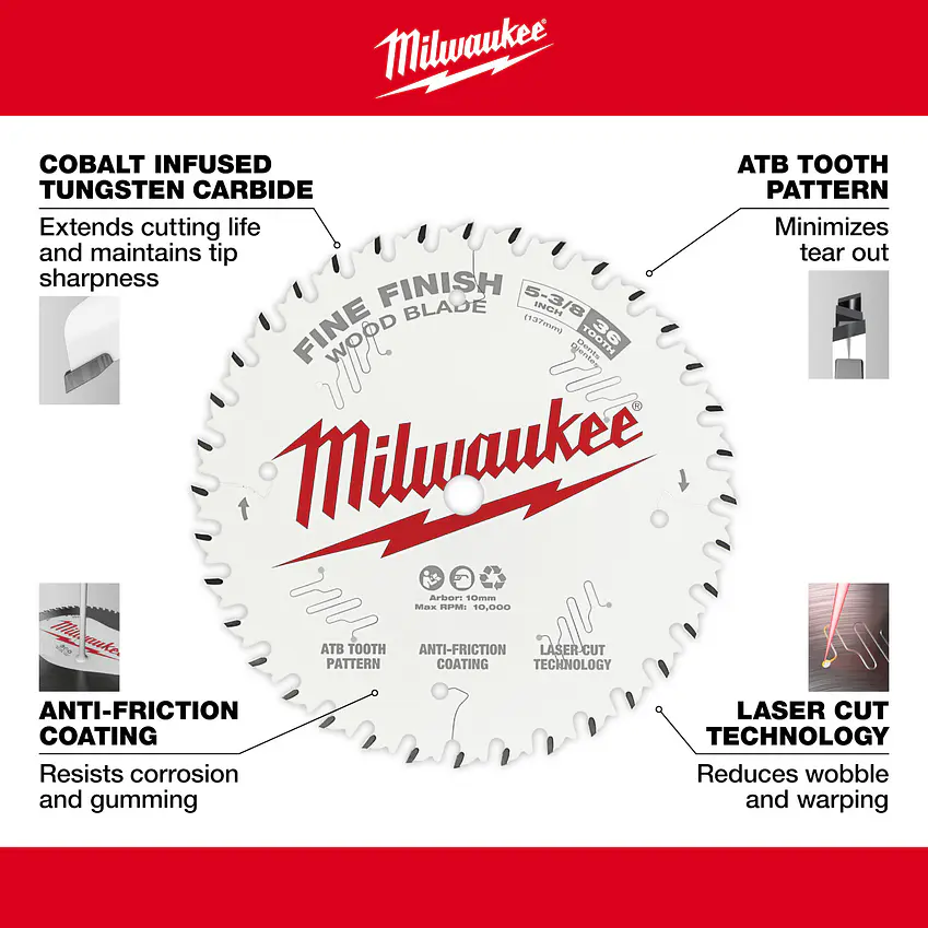 Milwaukee Disco Sierra Circular 5-3/8 Acabado Fino 36 Diente 2